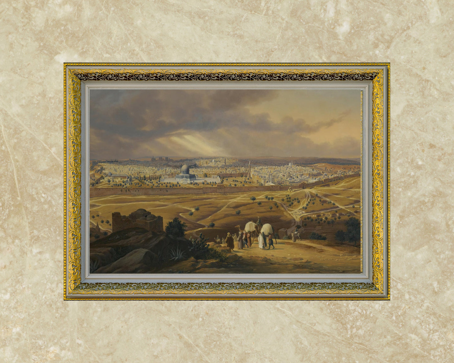View of Jerusalem painting by Hubert Sattler Art Print in classic gold frame