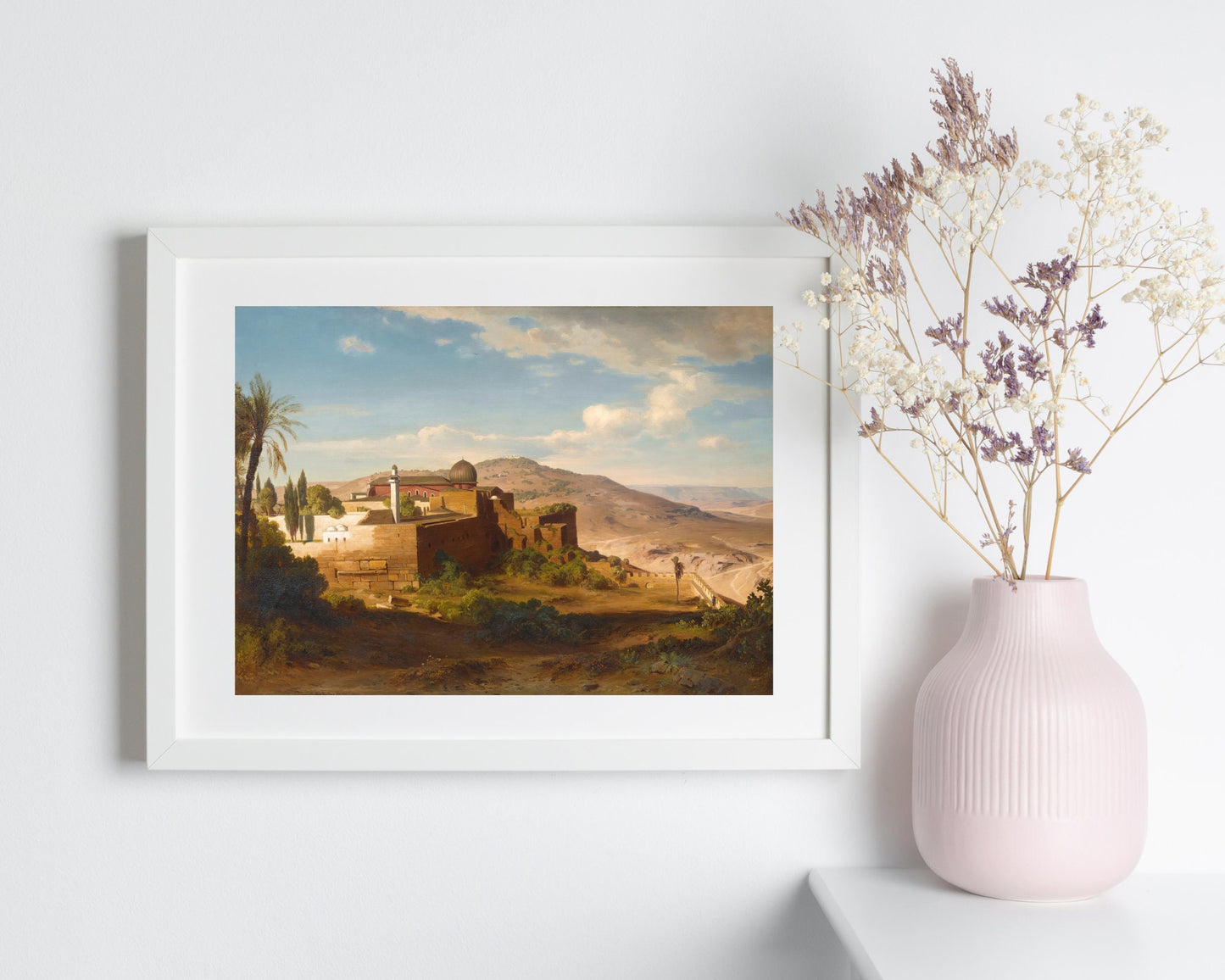 Al-Aqsa Mosque Jerusalem by August Loffler Art Print hanging on wall next to vase