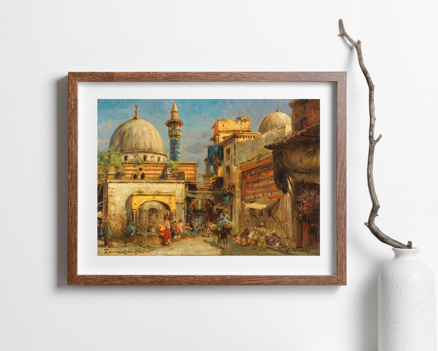 Market in Damascus Paint by Carl Wuttke Wall Art Print wood frame