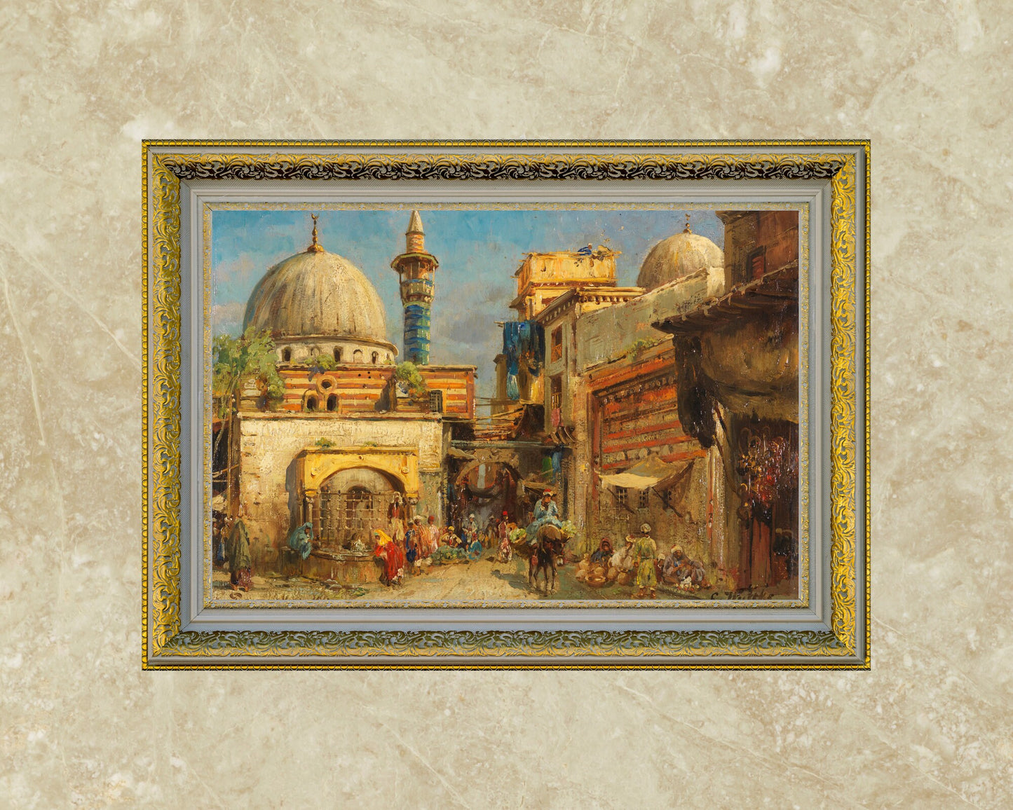 Market in Damascus Paint by Carl Wuttke Wall Art Print framed