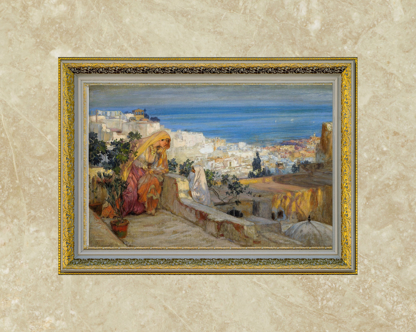 Arab Women on a Rooftop, Algiers Beyond by Frederick Bridgman Wall Art Print