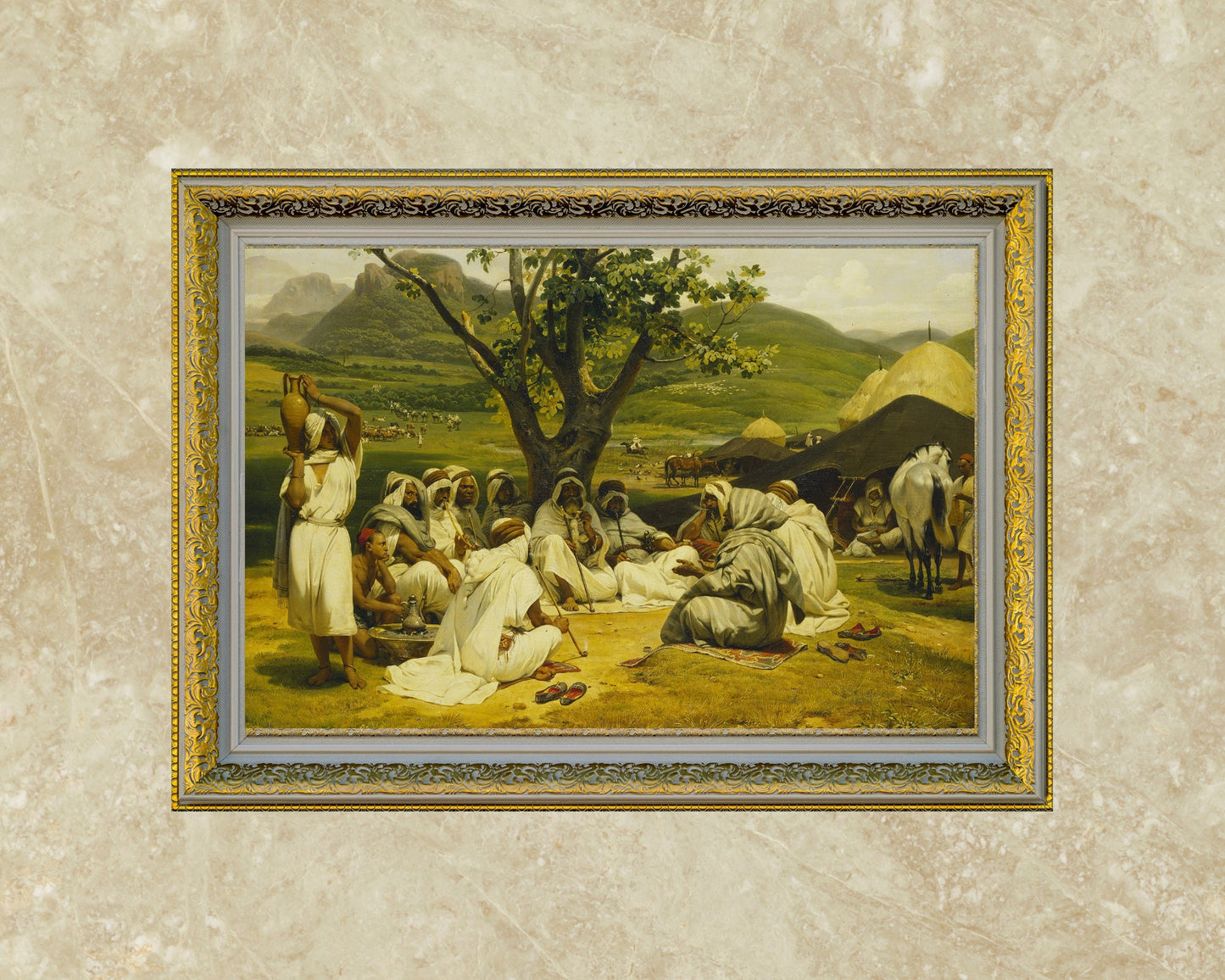 The Arab Tale Teller Painting by Horace Vernet Art Print gold framed