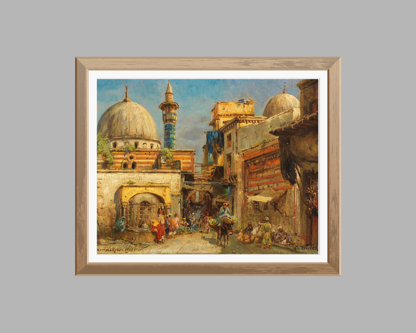 Market in Damascus Paint by Carl Wuttke Wall Art Print wood frame