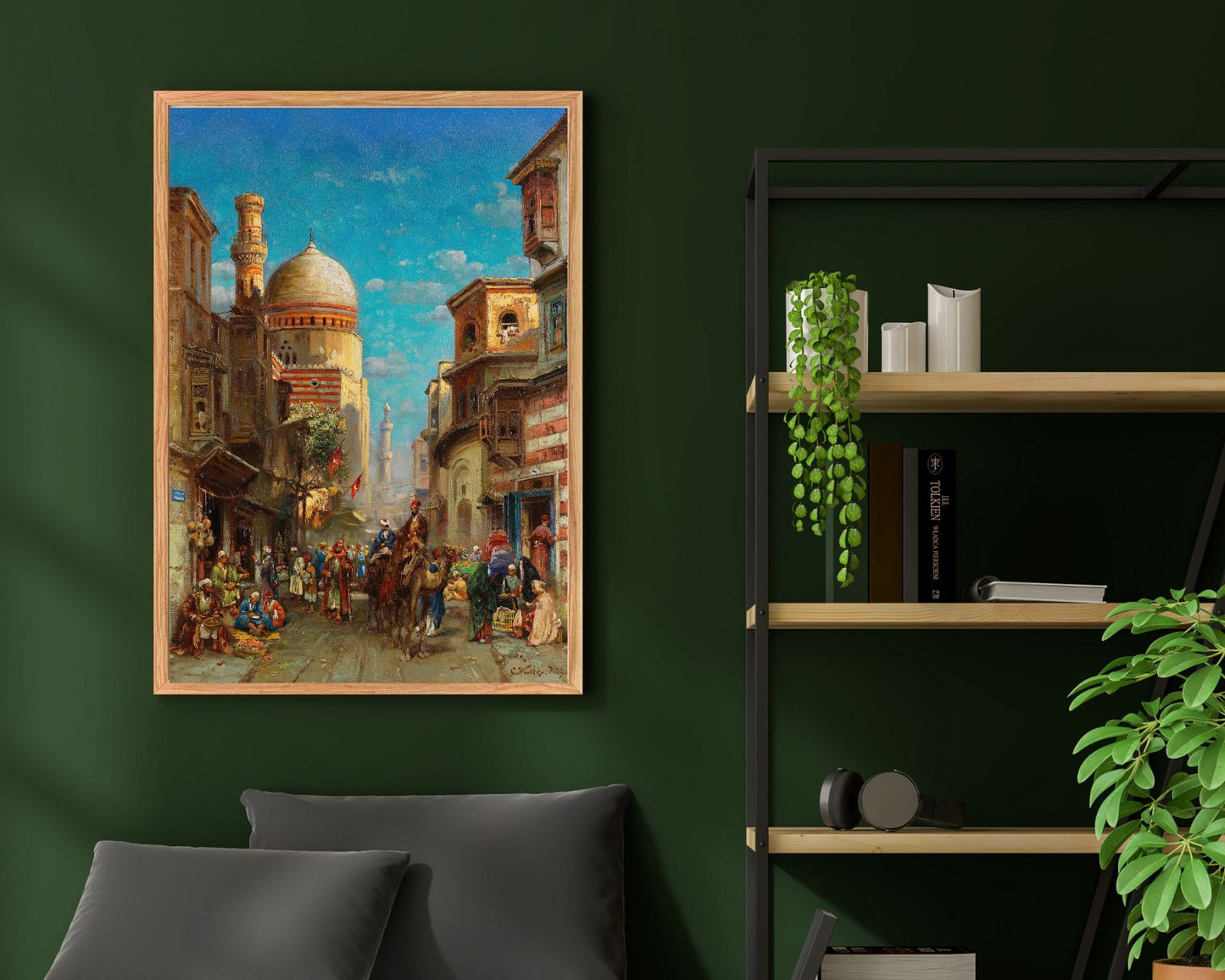 Street Scene at Kait Bey Mosque Painting by Carl Wuttke Art Print framed