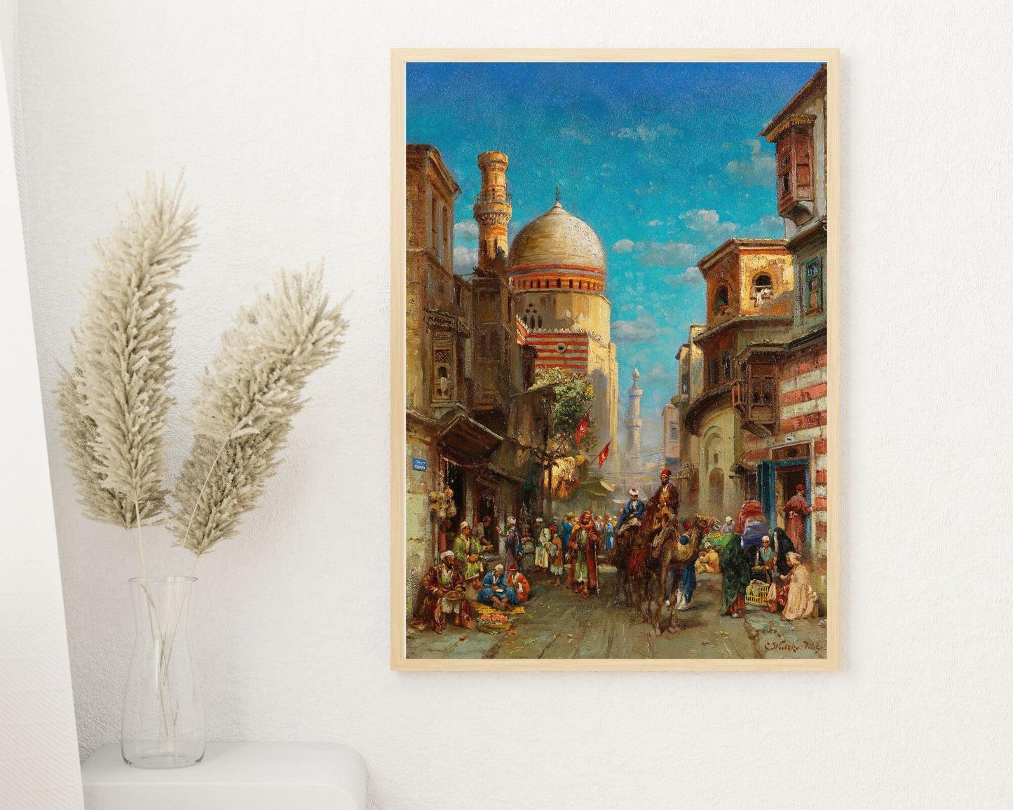 Street Scene at Kait Bey Mosque Painting by Carl Wuttke Art Print