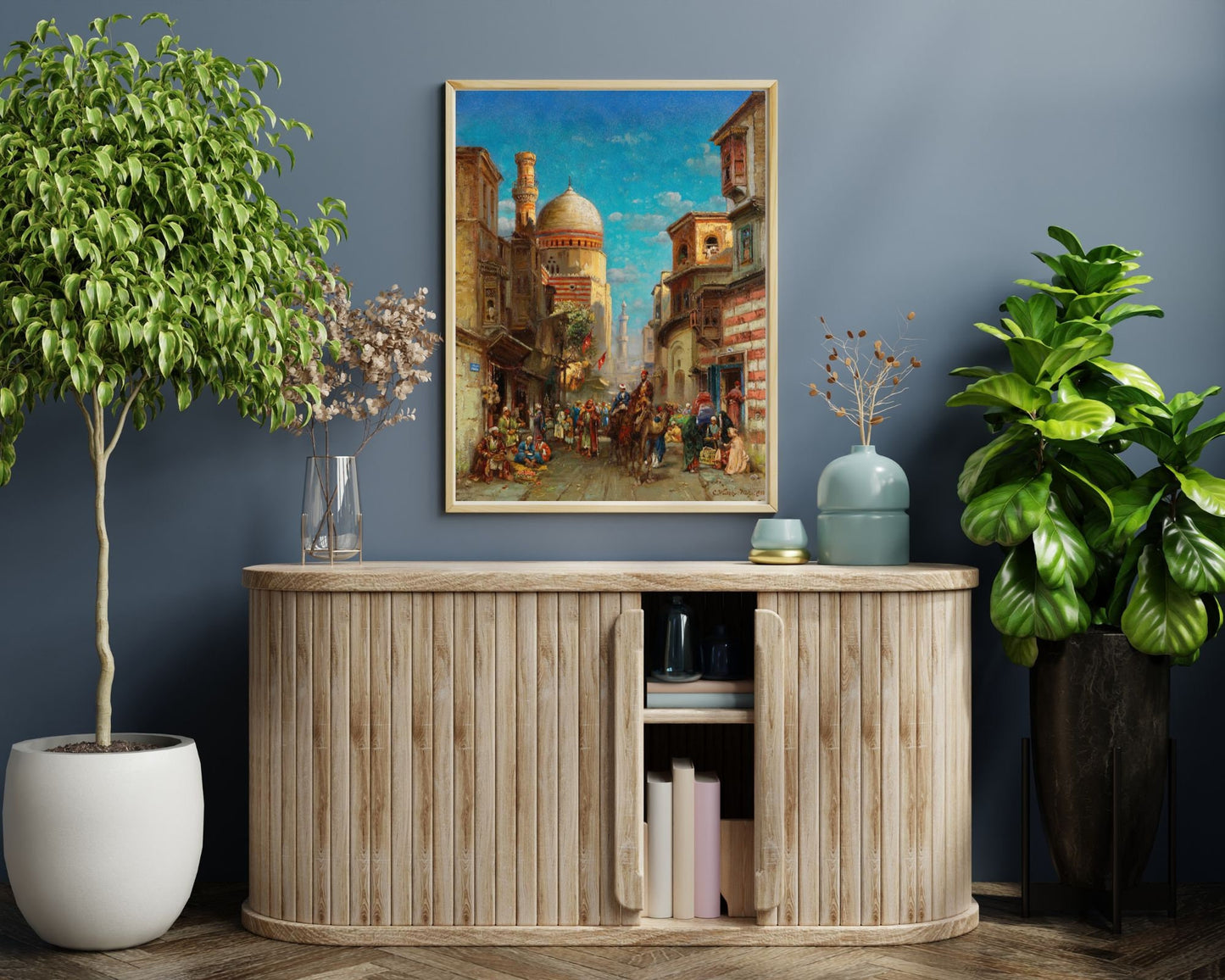 Street Scene at Kait Bey Mosque Painting by Carl Wuttke Art Print framed