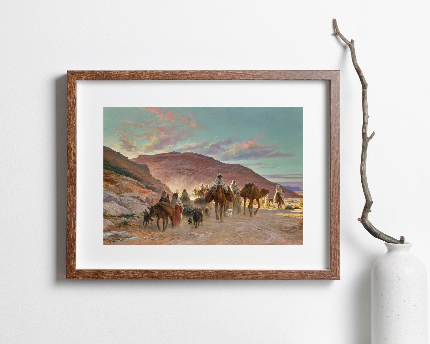 A Desert Caravan Painting by Eugine Girardet Wall Art Print wood frame