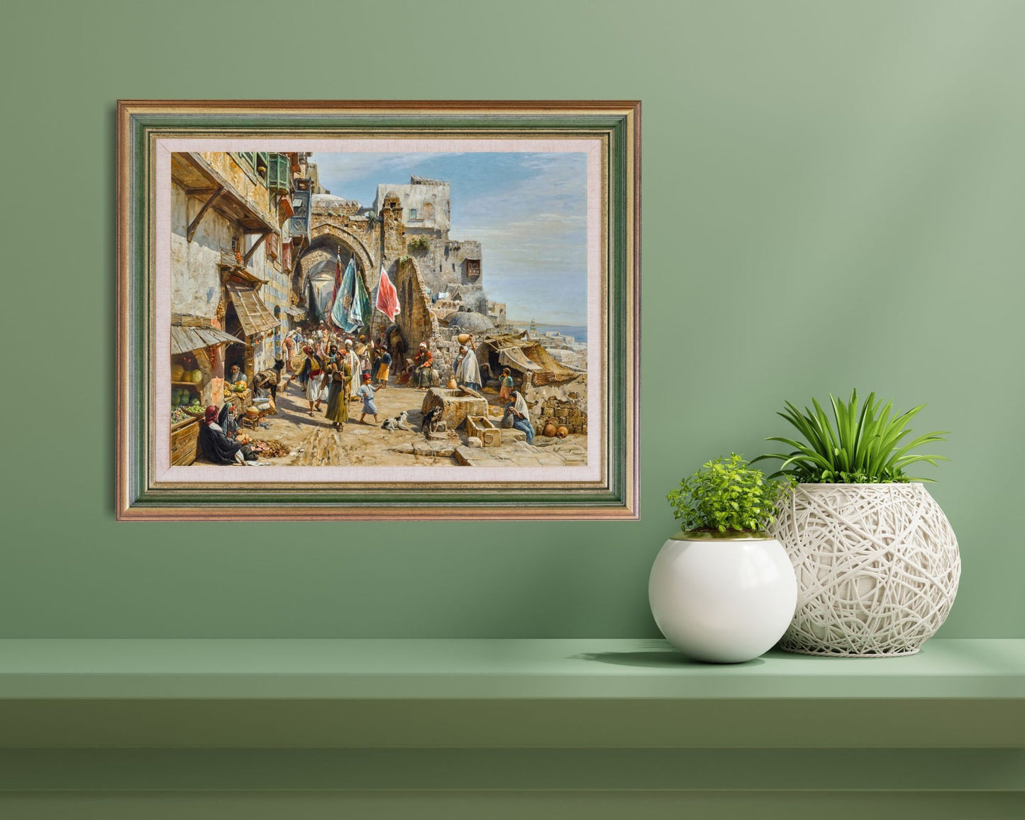 A Procession in Jaffa Painting by Gustav Baurenfiend Wall Art Print framed