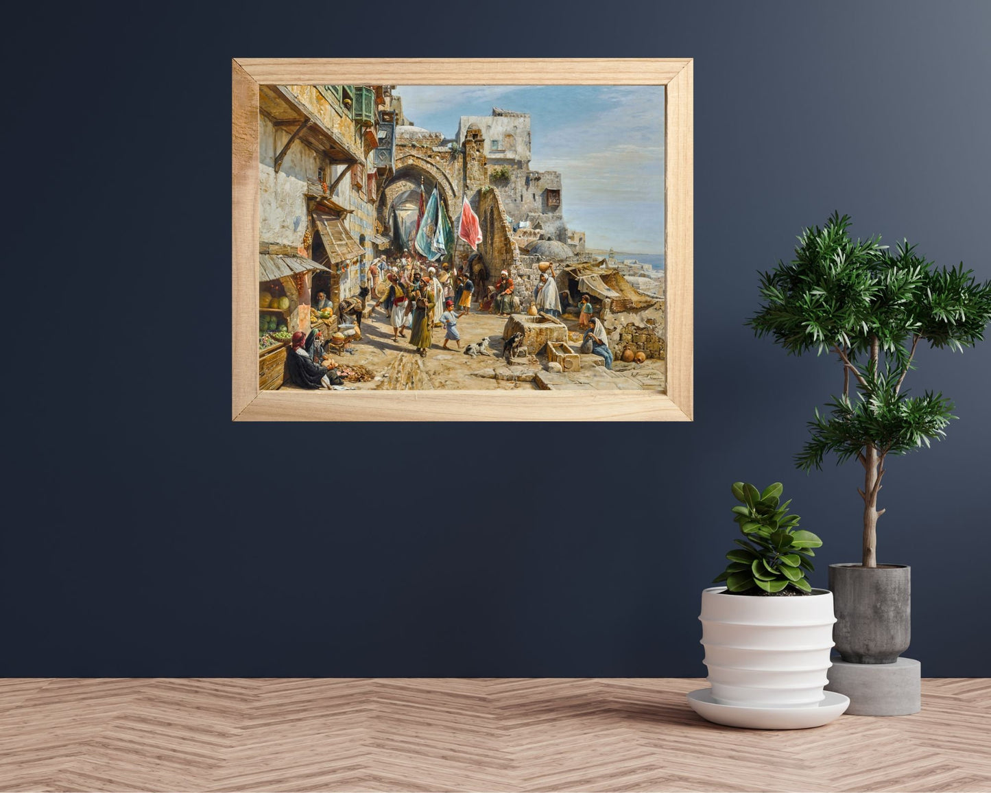A Procession in Jaffa Painting by Gustav Baurenfiend Wall Art Print thick wood frame