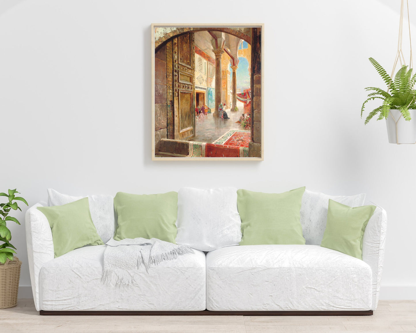 The Great Umayyad Mosque Painting by Gustav Bauernfeind Wall Art Print framed hanging on wall above white sofa