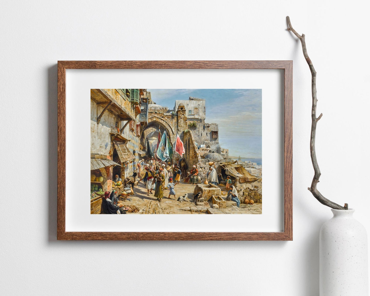 A Procession in Jaffa Painting by Gustav Baurenfiend Wall Art Print wood frame
