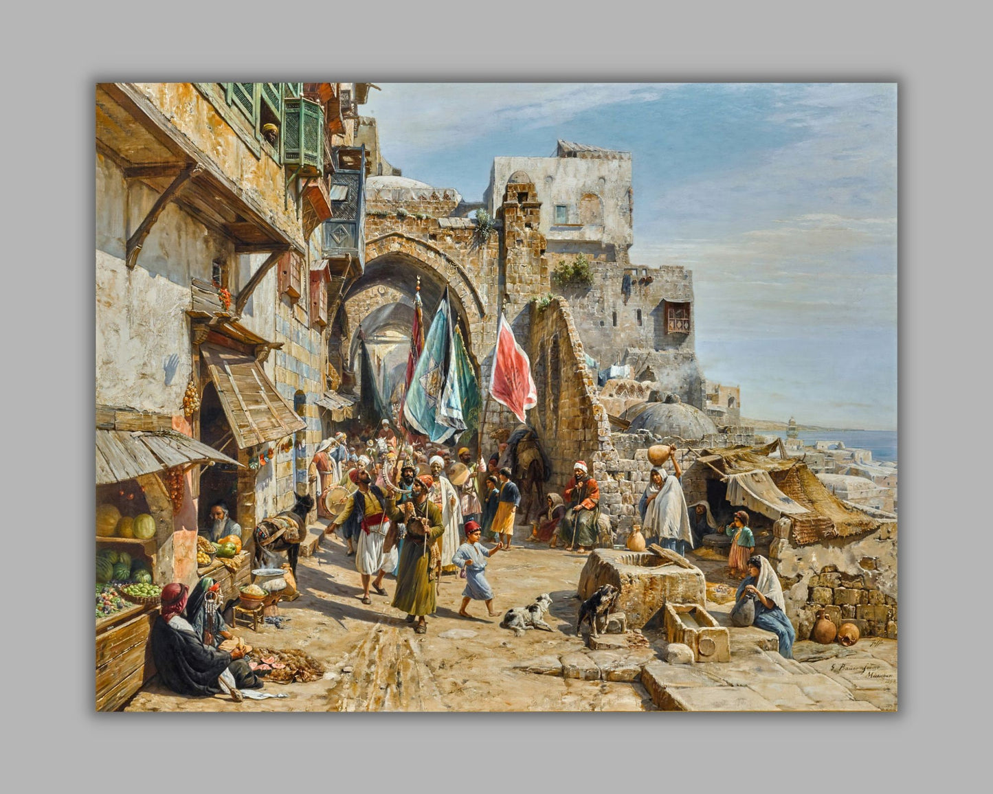 A Procession in Jaffa Painting by Gustav Baurenfiend Wall Art Print reproduction
