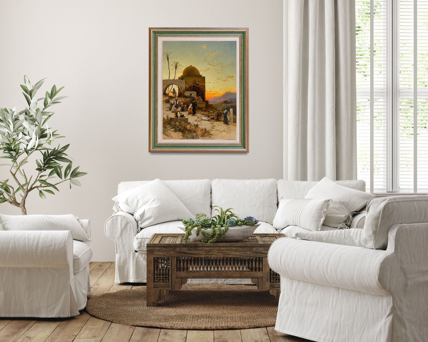 Evening Prayers Outside Jerusalem by Hermann Corrodi Wall Art Print framed hanging in living room