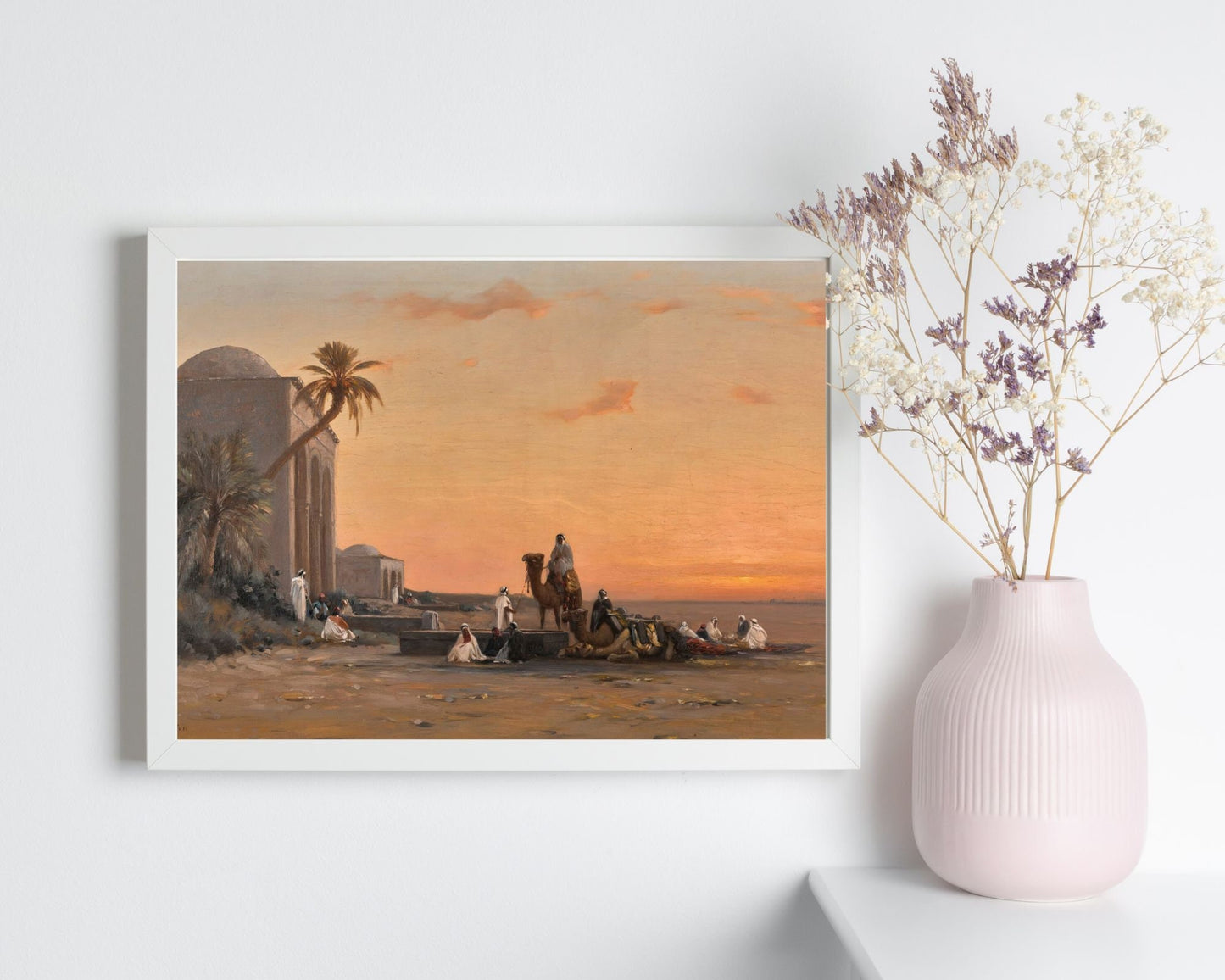 A Halt by the Well by August Veillon Middle Eastern Wall Art Print white frame
