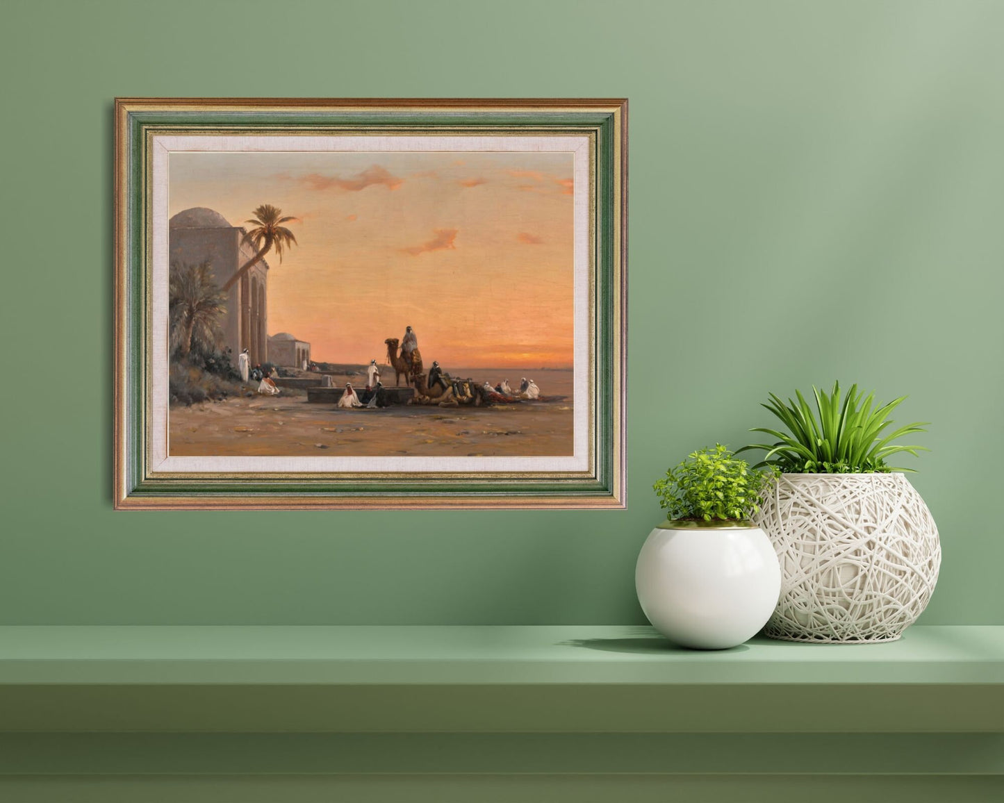 A Halt by the Well by August Veillon Middle Eastern Wall Art Print framed