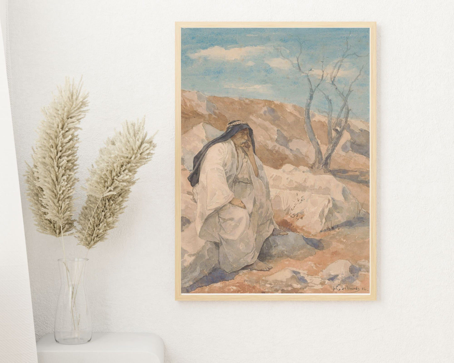 Seated Man in a Desert Painting by Juliaan De Vriendt Wall Art Print