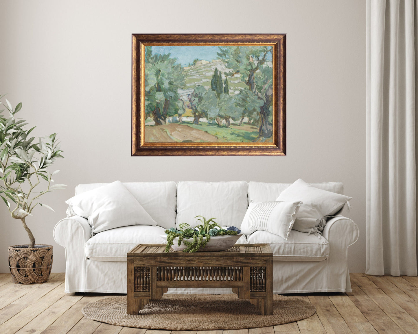 Study from Jerusalem Painting by Anna Boberg Art Print reproduction framed hanging above white sofa