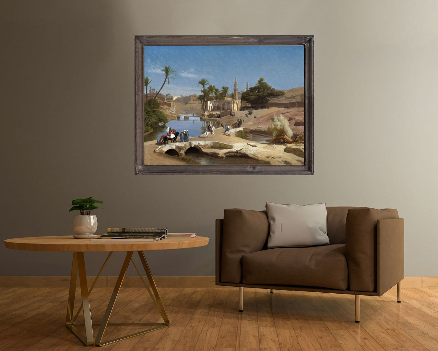 View from Medinat El-Fayoum by Jean Leon Gerome Art Print hanging on wall in living room