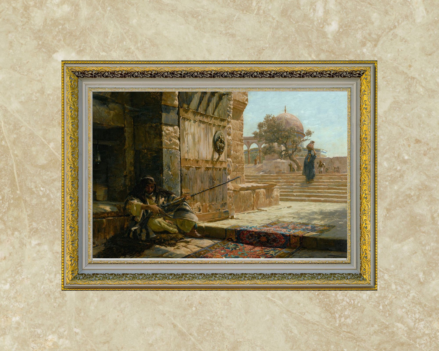 Sentinel at the Entrance by Gustav Bauernfeind Art Print Reproduction gold frame