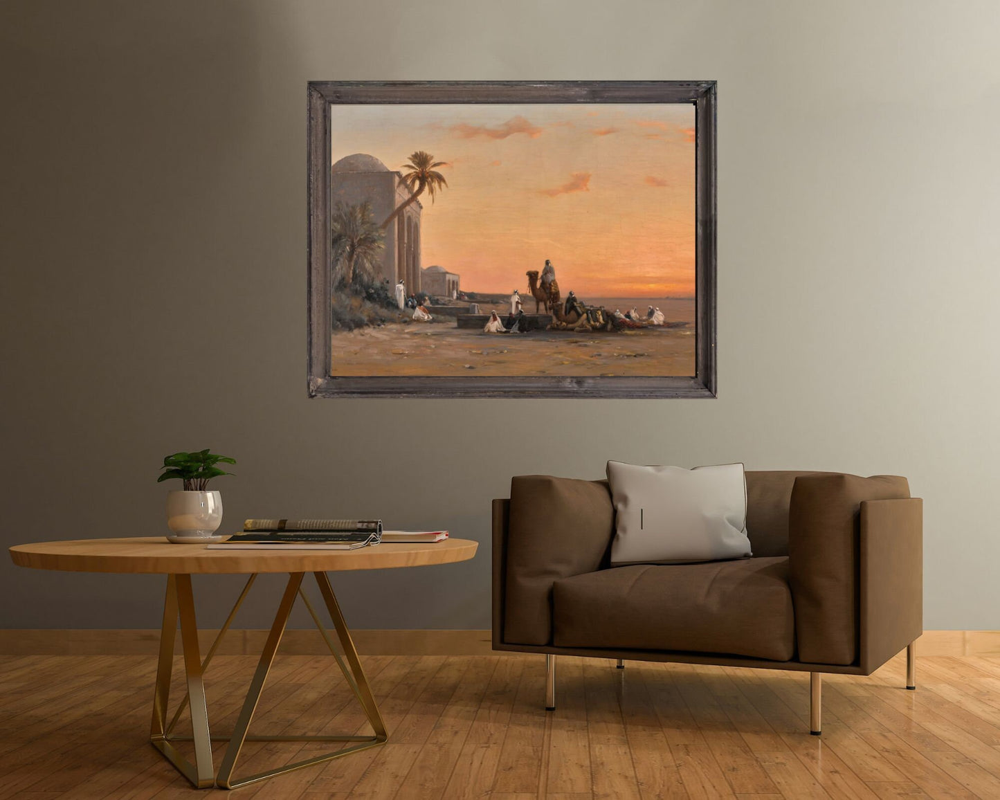 A Halt by the Well by August Veillon Middle Eastern Wall Art Print framed