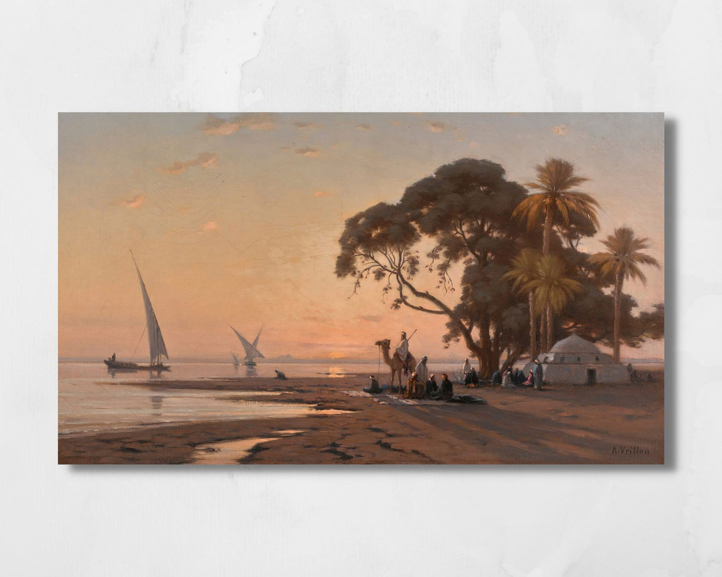 A Halt by the Well by August Veillon Middle Eastern Wall Art Print reproduction