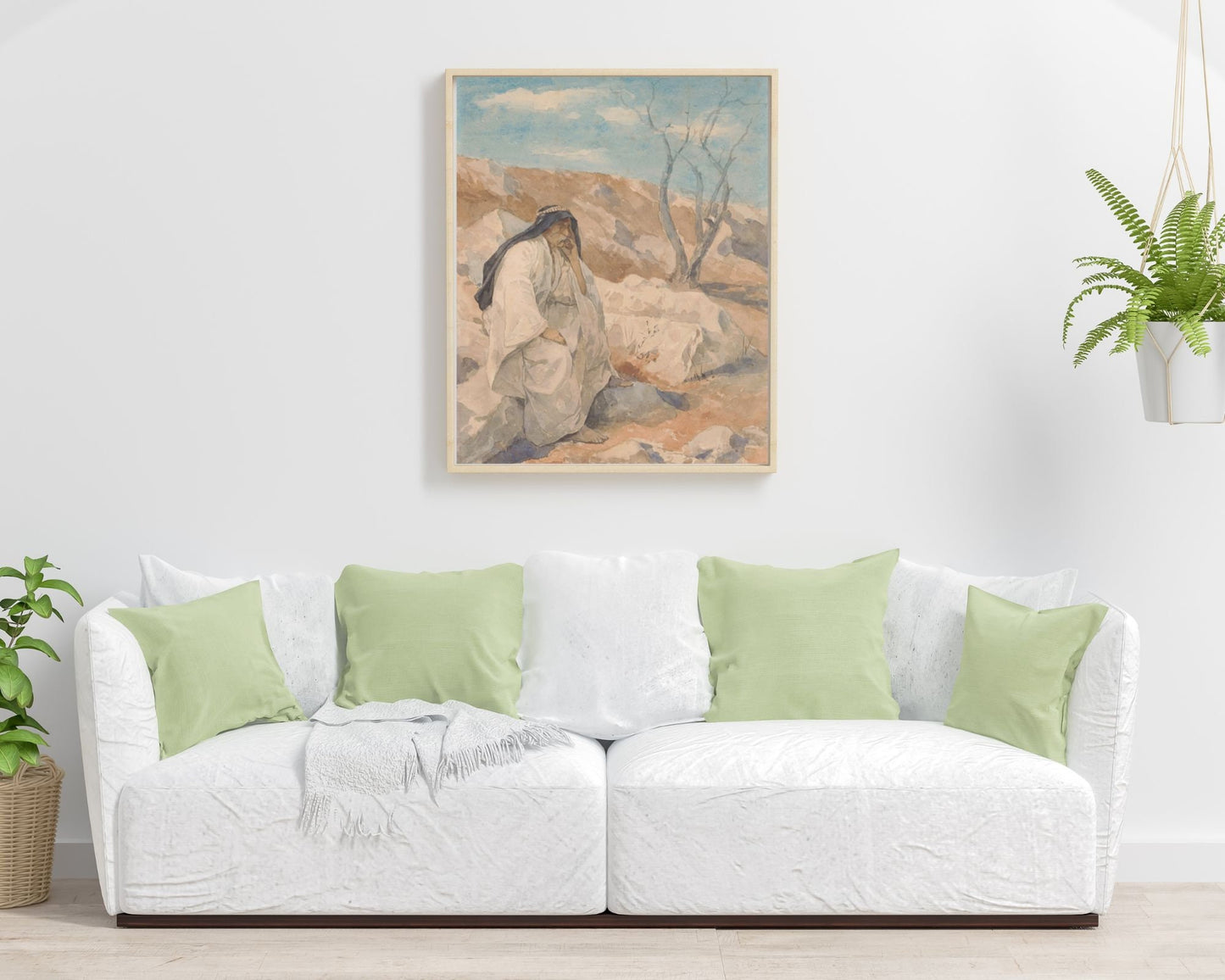 Seated Man in a Desert Painting by Juliaan De Vriendt Wall Art Print framed hanging in living room
