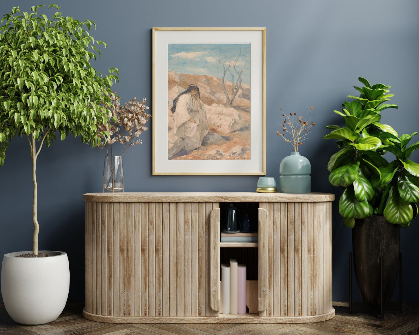 Seated Man in a Desert Painting by Juliaan De Vriendt Wall Art Print framed