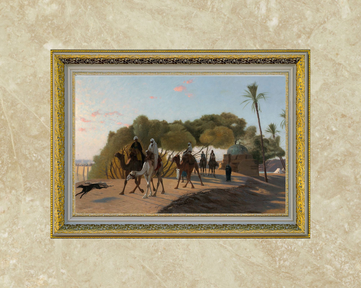 Leaving the Oasis Painting by Jean Leon Gerome Wall Art Print vintage frame