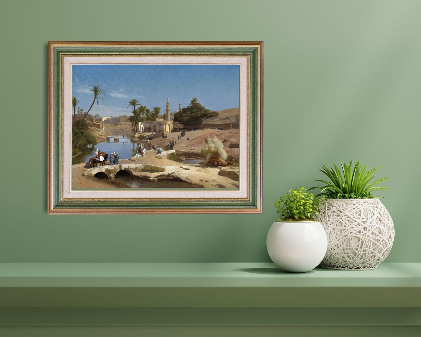 View from Medinat El-Fayoum by Jean Leon Gerome Art Print hanging on wall above shelf
