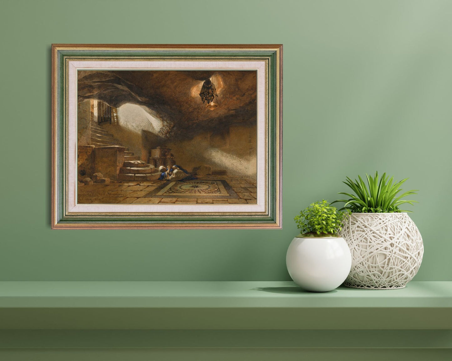 The Cave Beneath The Holy Rock Painting by Carl Haag Art Print framed hanging on wall