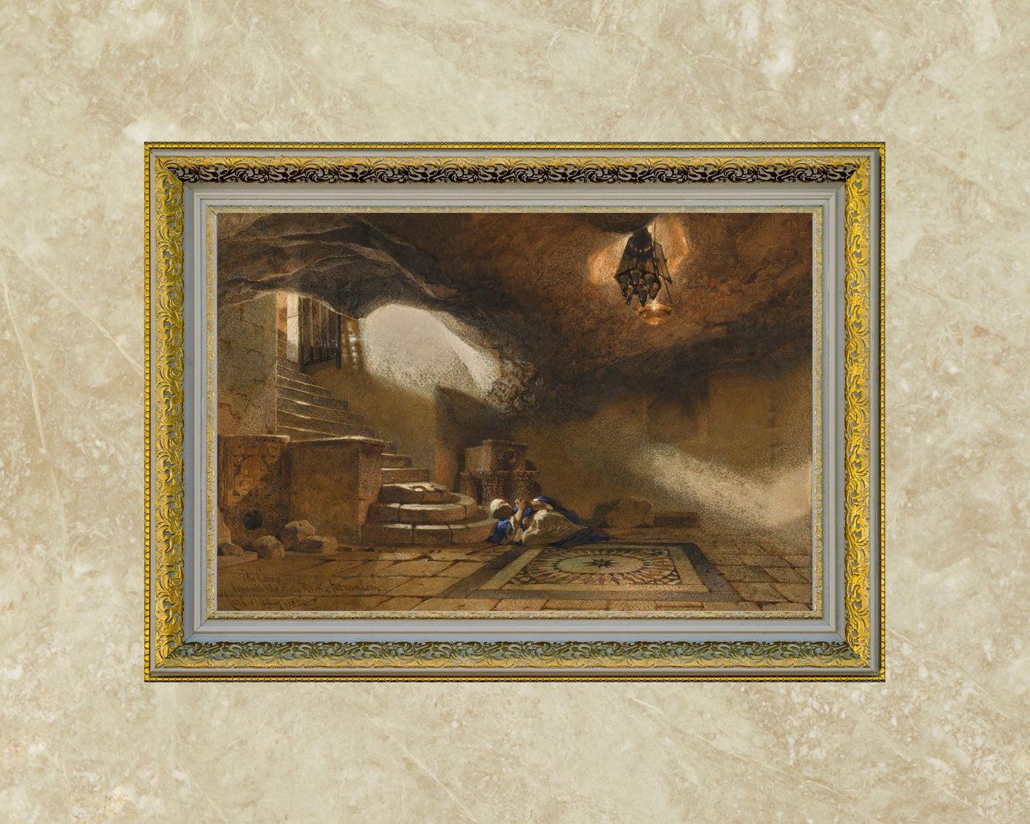 The Cave Beneath The Holy Rock Painting by Carl Haag Art Print framed