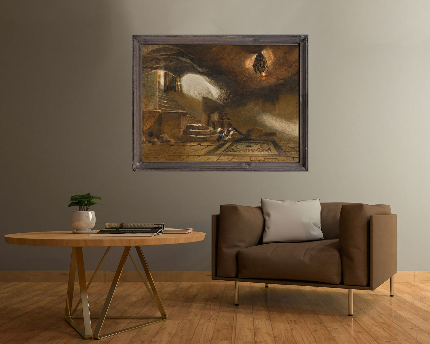 The Cave Beneath The Holy Rock Painting by Carl Haag Art Print hanging above chair seat in living room