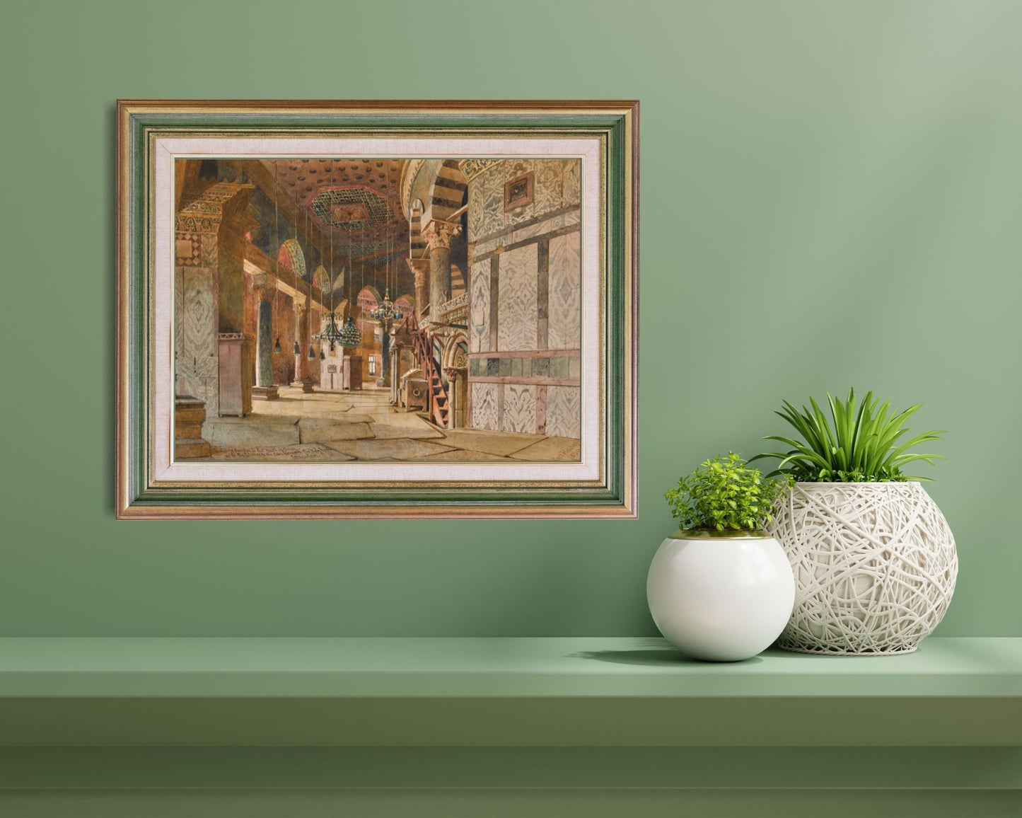 The Inner Corridor of the Dome of the Rock Painting by Carl Haag Art Print framed