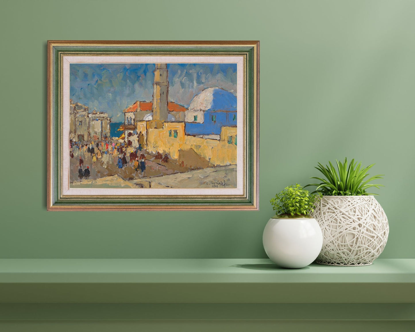 A Mosque in Jaffa Painting by Konstantin Gorbatov Art Print framed hanging above wall shelf