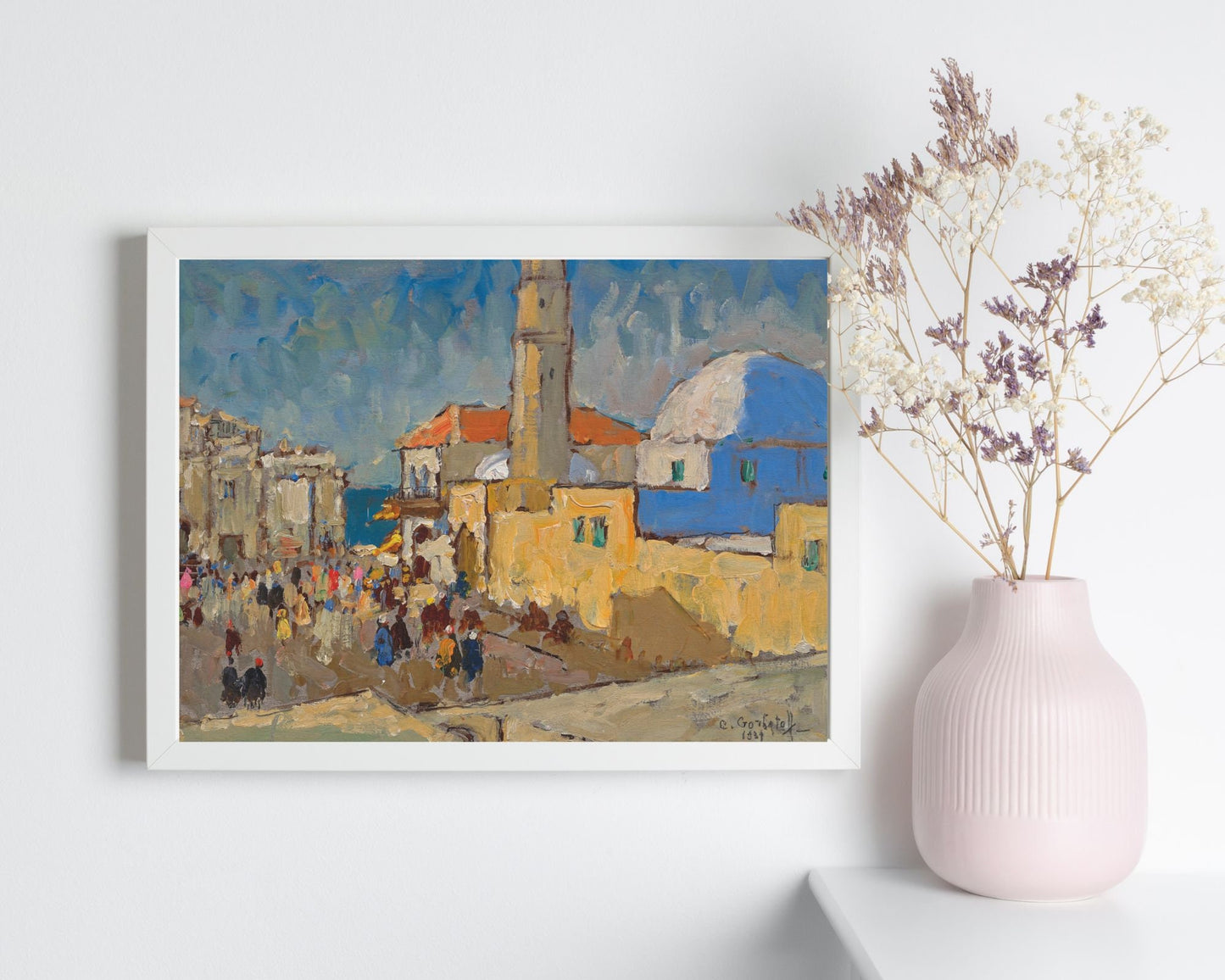 A Mosque in Jaffa Painting by Konstantin Gorbatov Art Print in white frame