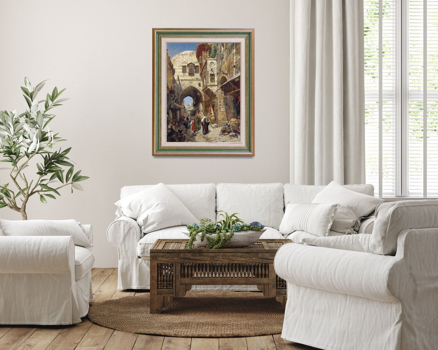 David Street Painting by Gustav Bauernfeind Wall Art Print framed hanging on wall in living room