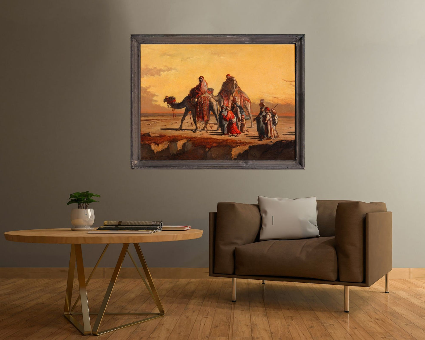 Desert Scene Painting by Francisco Lameyer Wall Art Print framed hanging on wal in living room