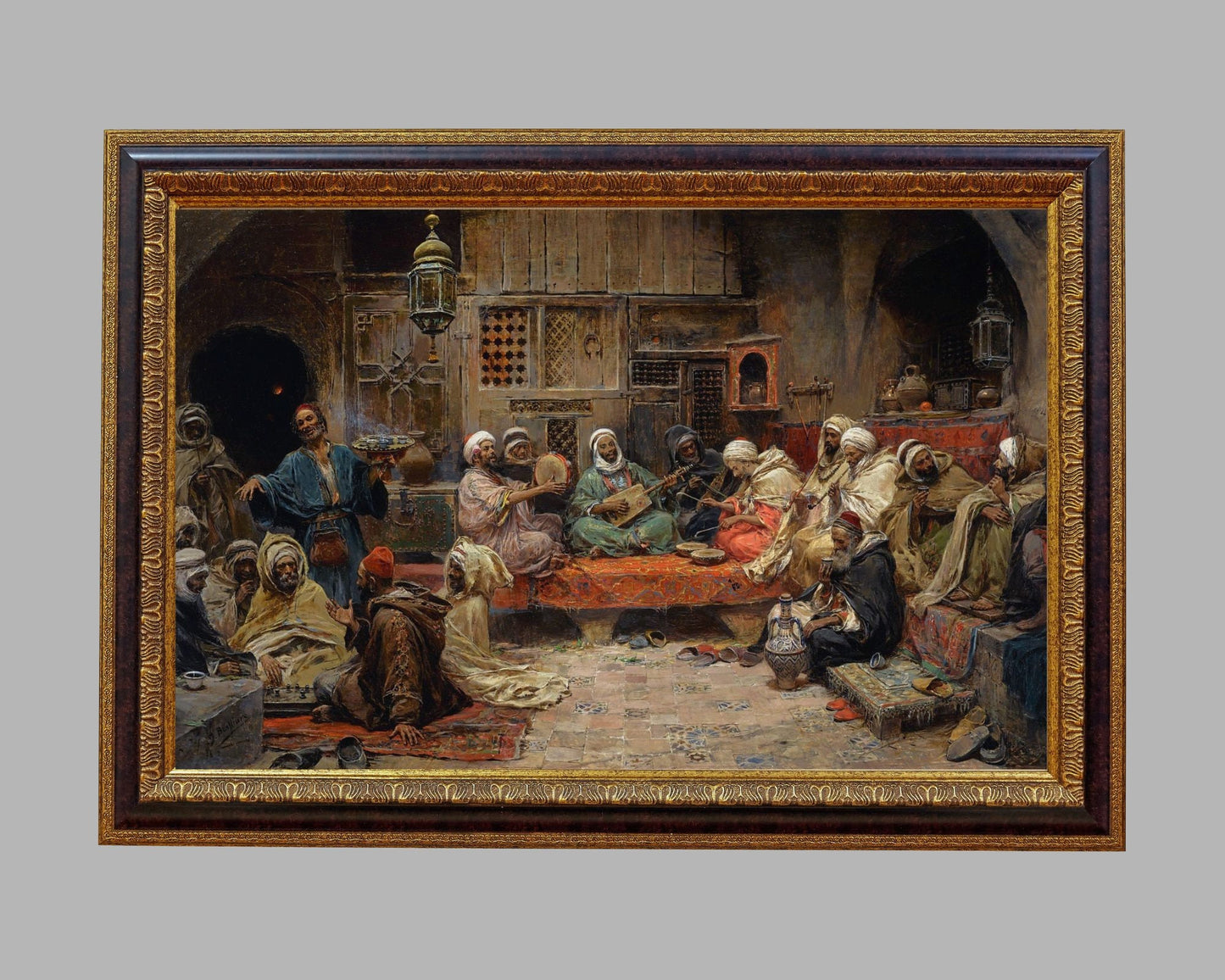 Inside a Coffee House, Tunis Painting by Jose Benlliure Art Print classic frame