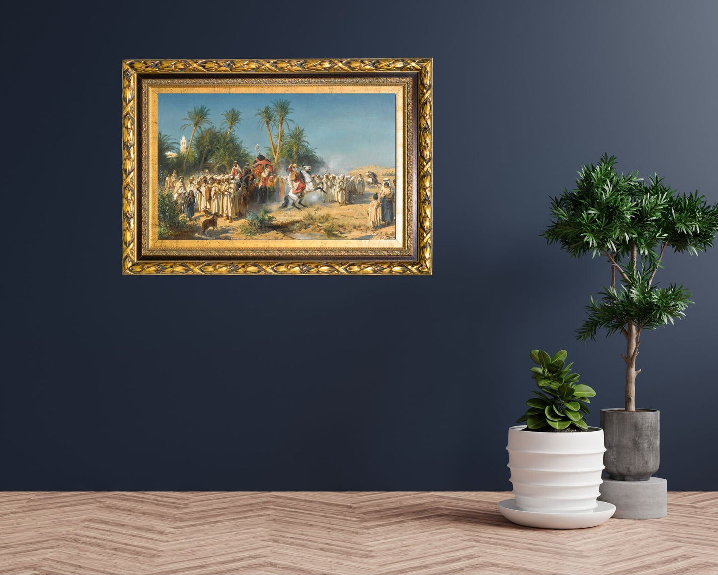 Celebration at Biskra Painting by Eugine Alexis Girardet Wall Art Print hanging on wall