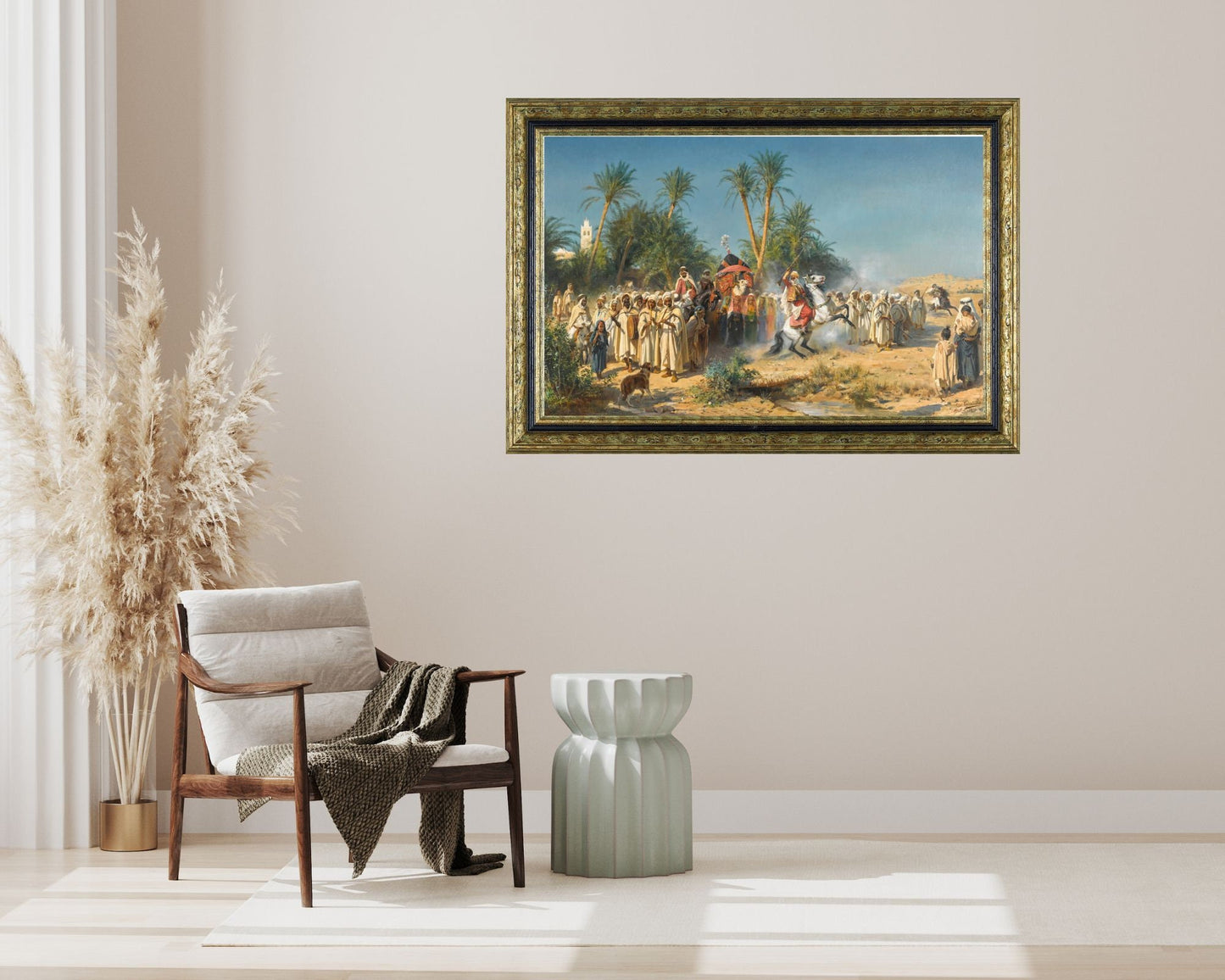 Celebration at Biskra Painting by Eugine Alexis Girardet Wall Art Print framed hanging on wall