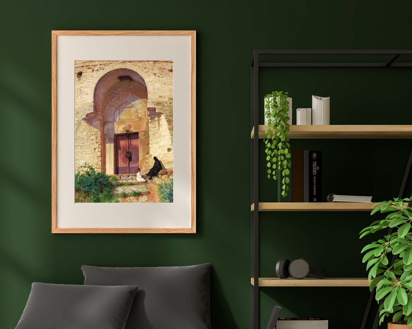 Entrance to the Mosque Painting by Panos Terlemezian Art Print wood framed