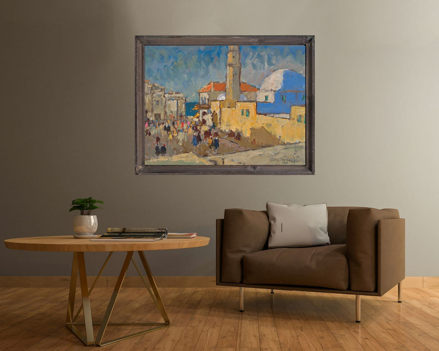 A Mosque in Jaffa Painting by Konstantin Gorbatov Art Print framed hanging on wall in living room