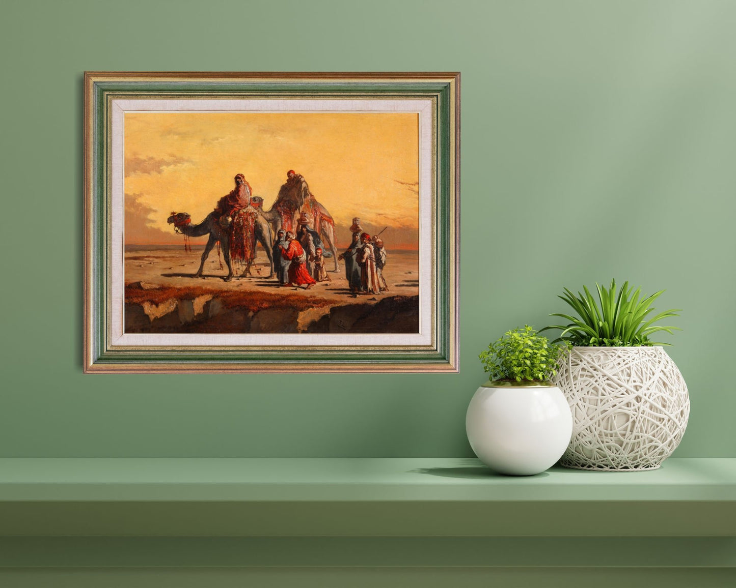 Desert Scene Painting by Francisco Lameyer Wall Art Print framed hanging above wall shelf