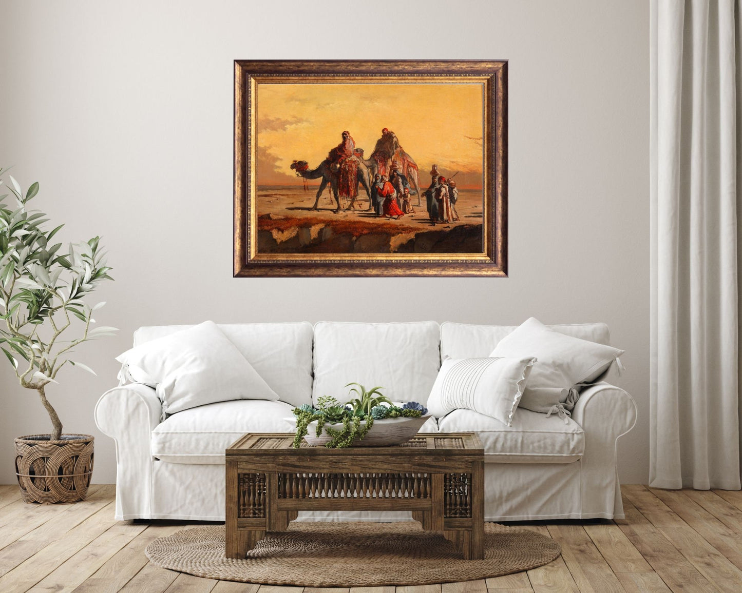 Desert Scene Painting by Francisco Lameyer Wall Art Print framed hanging on wall above white sofa