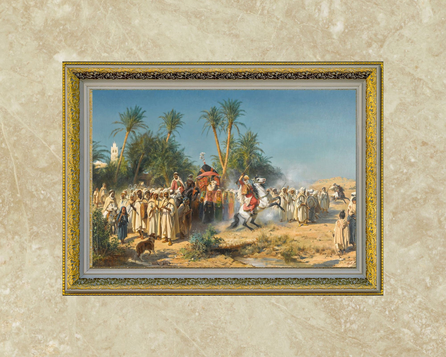 Celebration at Biskra Painting by Eugine Alexis Girardet Wall Art Print framed