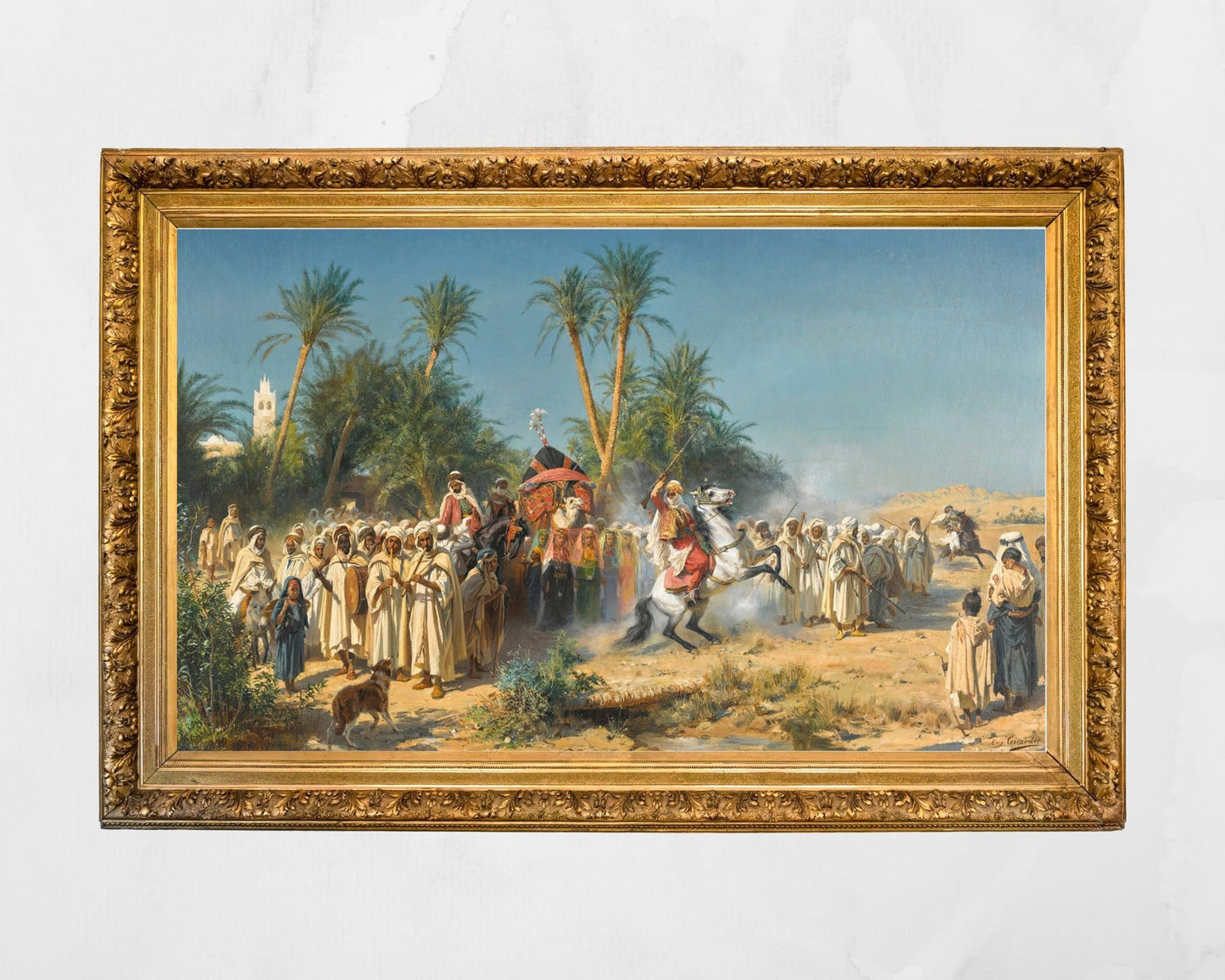 Celebration at Biskra Painting by Eugine Alexis Girardet Wall Art Print gold framed