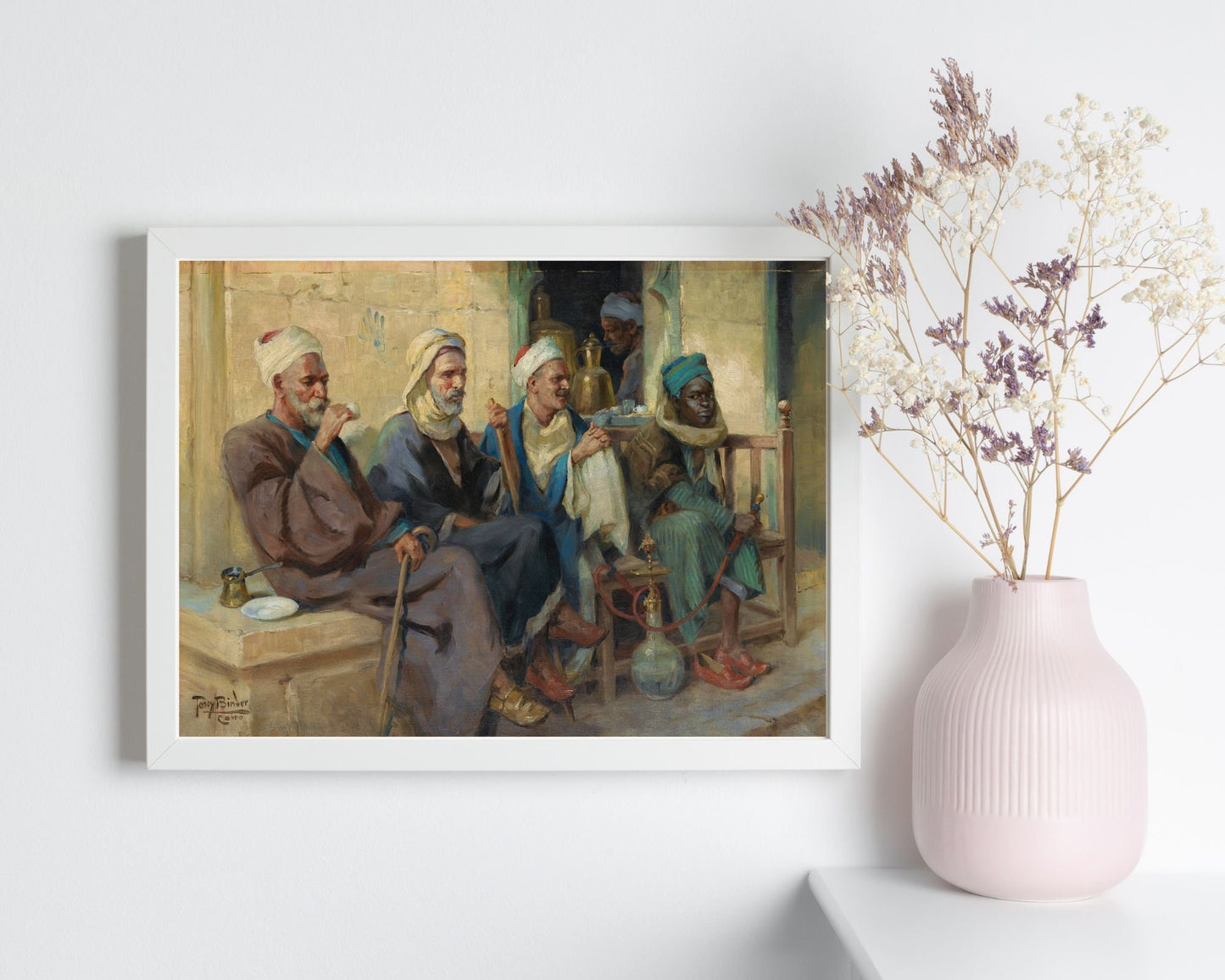 Tea Time painting by Anton Binder Art Print Reproduction white frame