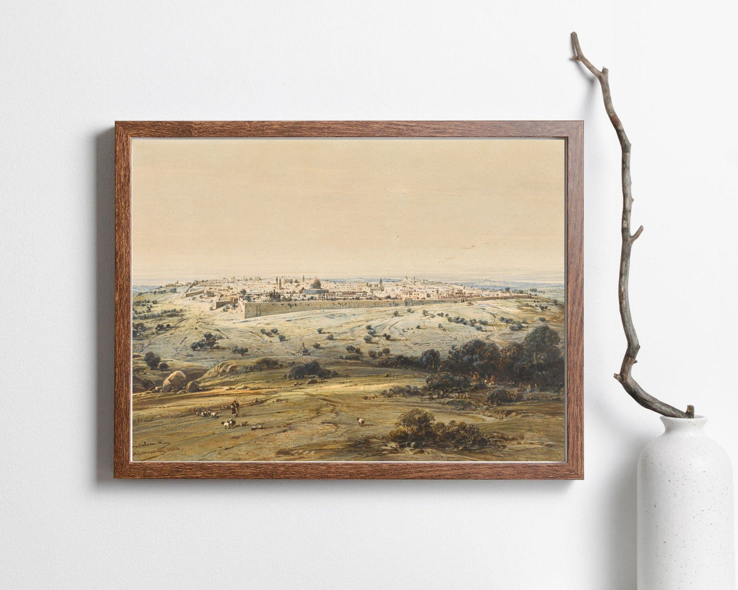 Jerusalem from the Mount of Olives Painting by Eduard Hildebrant Wall Art Print wood frame