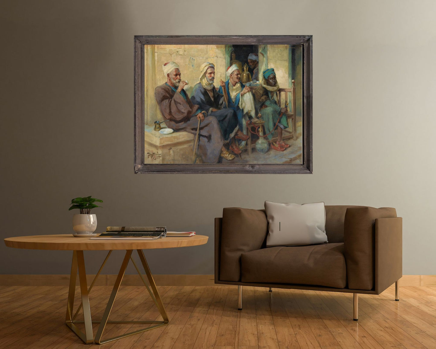 Tea Time painting by Anton Binder Art Print Reproduction framed hanging on wall