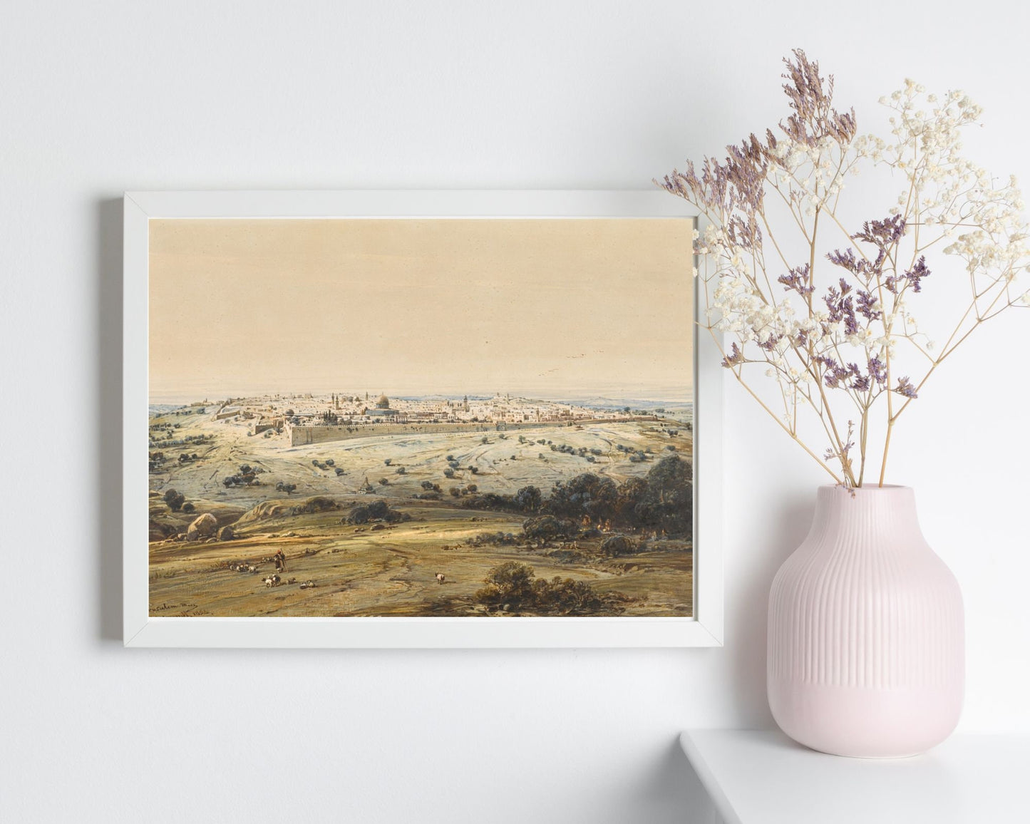 Jerusalem from the Mount of Olives Painting by Eduard Hildebrant Wall Art Print white frame